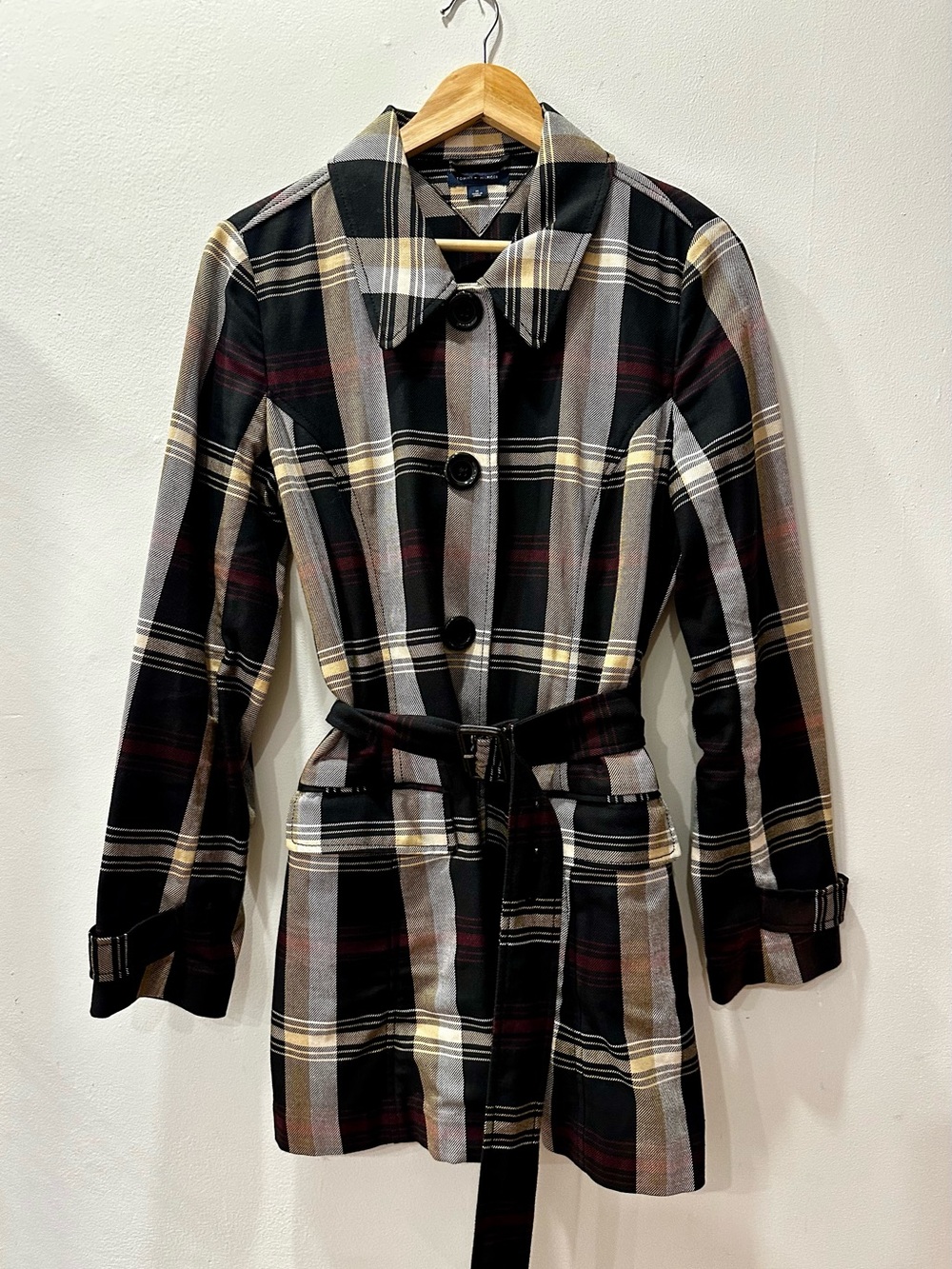 Tommy Hilfiger Plaid Belted Trench Coat